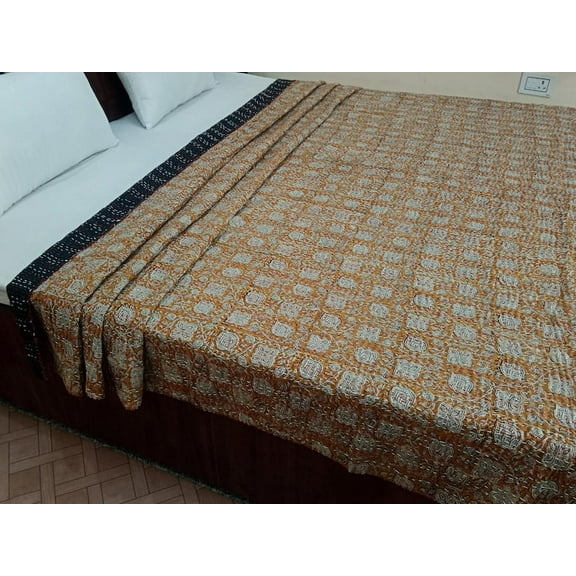 A And E Textiles House Kantha Bedcover Bedding Quilt Hand Block Floral Design Handblock Floral Print Kantha Throw Quilt Light Weight Block Print Quilted