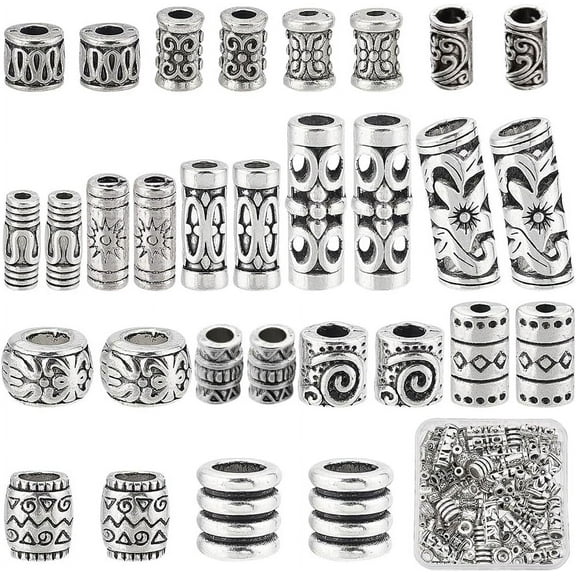 1 Box 1 Box 150Pcs 15 Styles Tube Spcacer Beads Silver Large Hole Hollow Filigree Column Beads Metal Loose Beads Alloy Spacer Bead for Jewelry Making DIY Bracelet Necklace Earrings Crafts