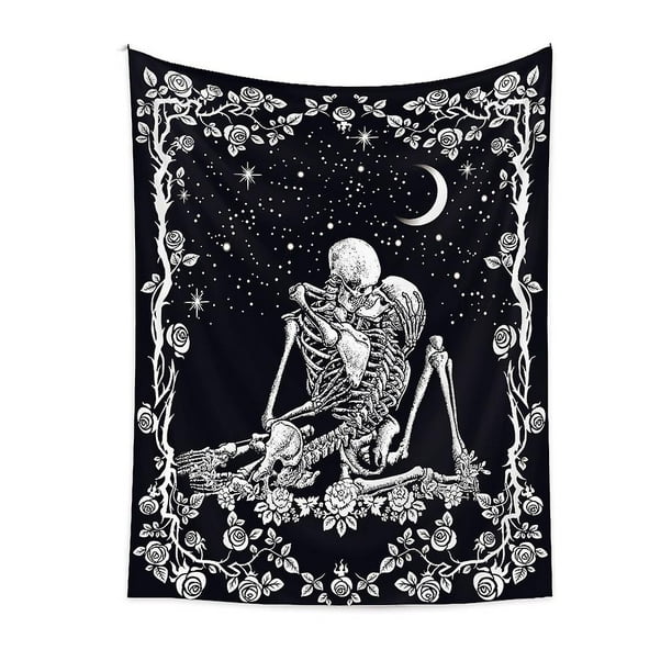 Skull Tapestry Wall Hanging Black And White Tapestry Skulls Kissing Lovers Goth Skeletontarot Card Ouija Dark Wall Decor 59 51 Walmart