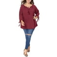 thumbnail image 3 of Agnes Orinda Women's Plus Size Mother's Day Valentines Day 3/4 Sleeves Tie Neck Hollow Out Tunic Peasant Spring Fall Blouse 3X Burgundy, 3 of 9