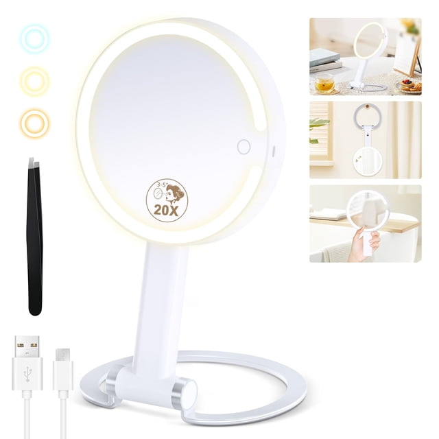 Espejo de maquillaje MOMOKUBA con aumento 20X/1 x con luz recargable