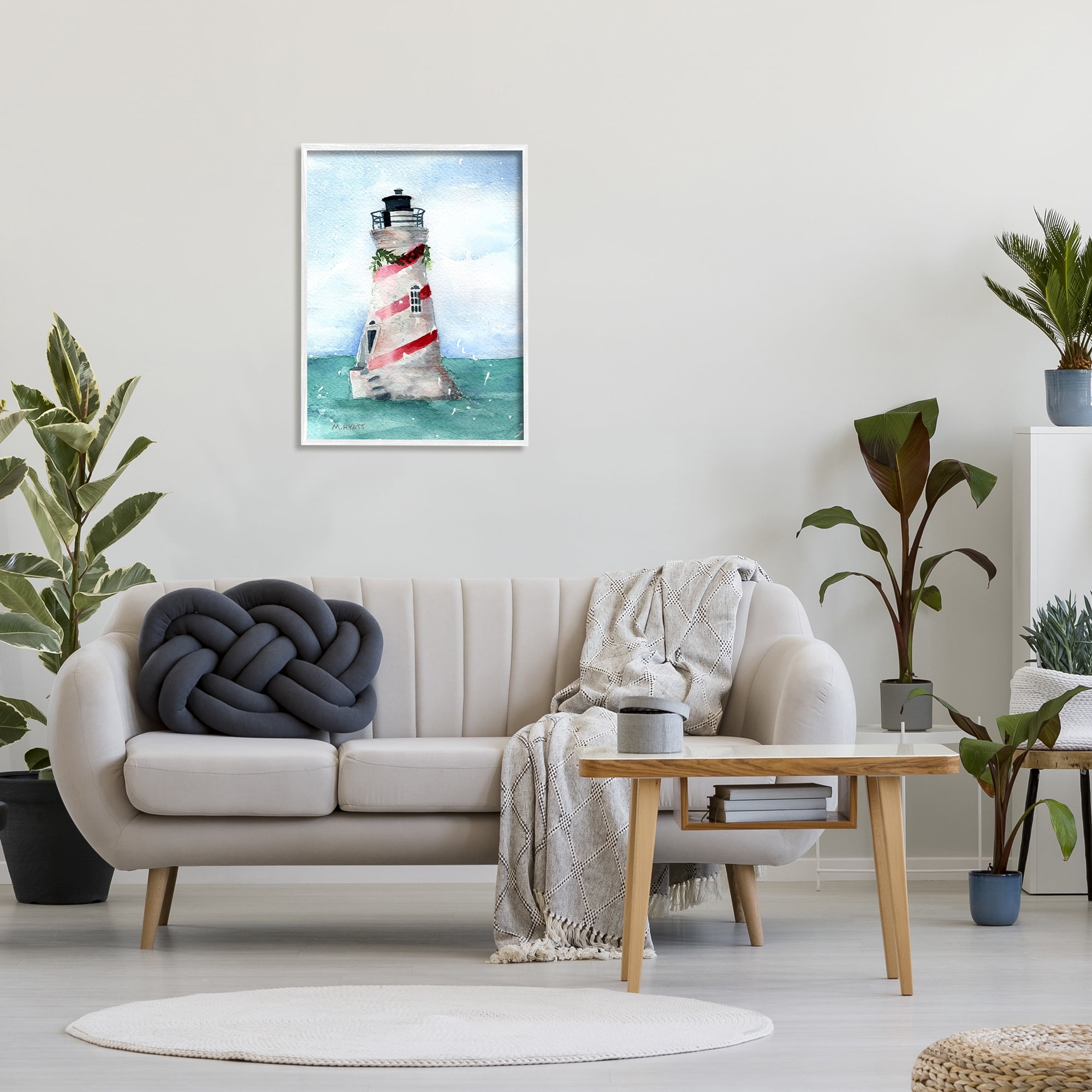 Stupell Industries Nautical Holiday Lighthouse Christmas Candy Cane Stripes, 24 x 30,Design by Melissa Hyatt LLC