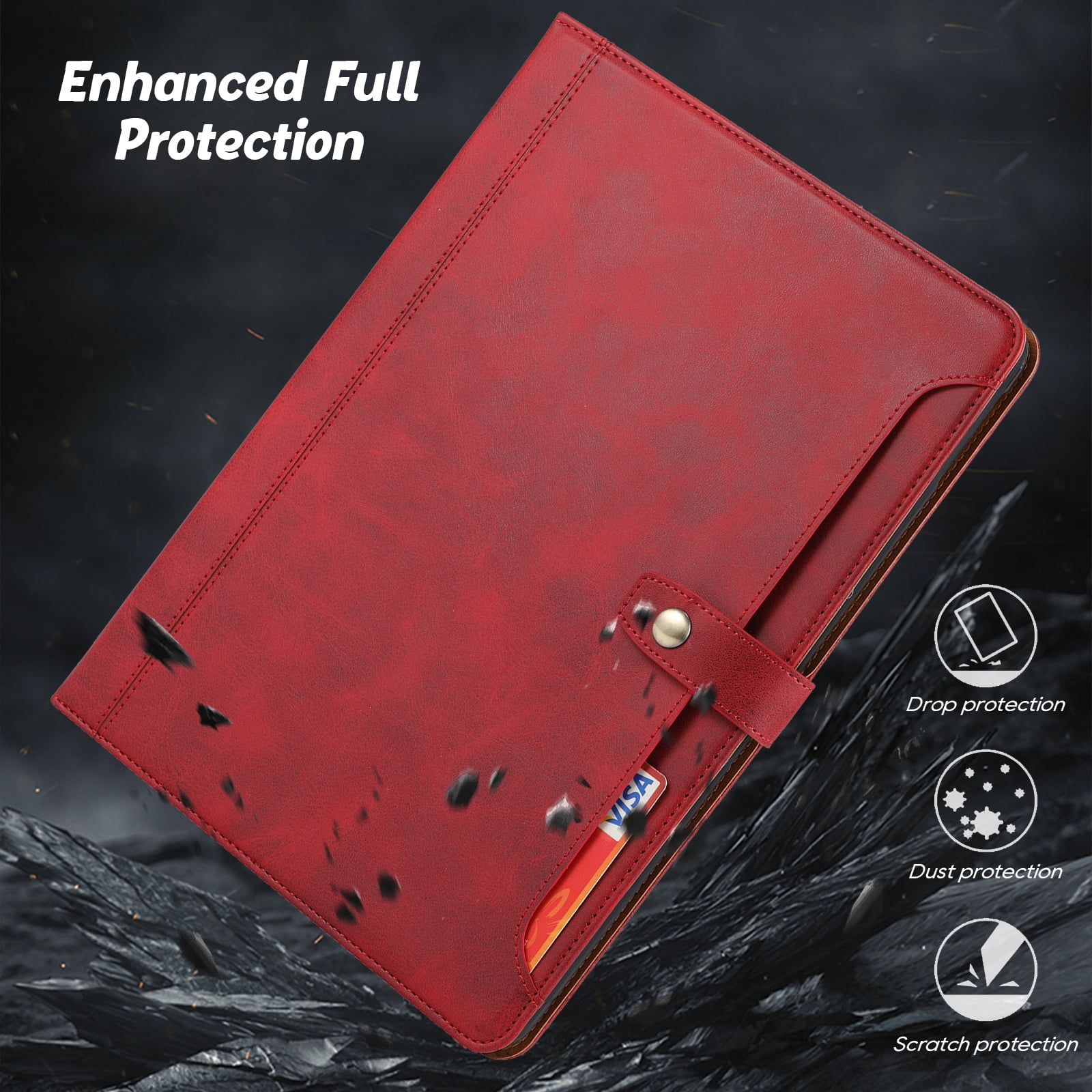 Flip Case for Apple iPad 10.2" 9th 8th 7th Generation 2021/2020/2019, Pencil Holder Smart Cover Auto Sleep Wake Protective Documents Pocket Stand Snap Closure Case for iPad 10.2 Inch, Red