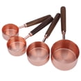 thumbnail image 1 of Juego de 4 tazas y cucharas medidoras de oro rosa con mango de madera, elementos esenciales para hornear en la cocina, básculas duraderas, 1 of 8