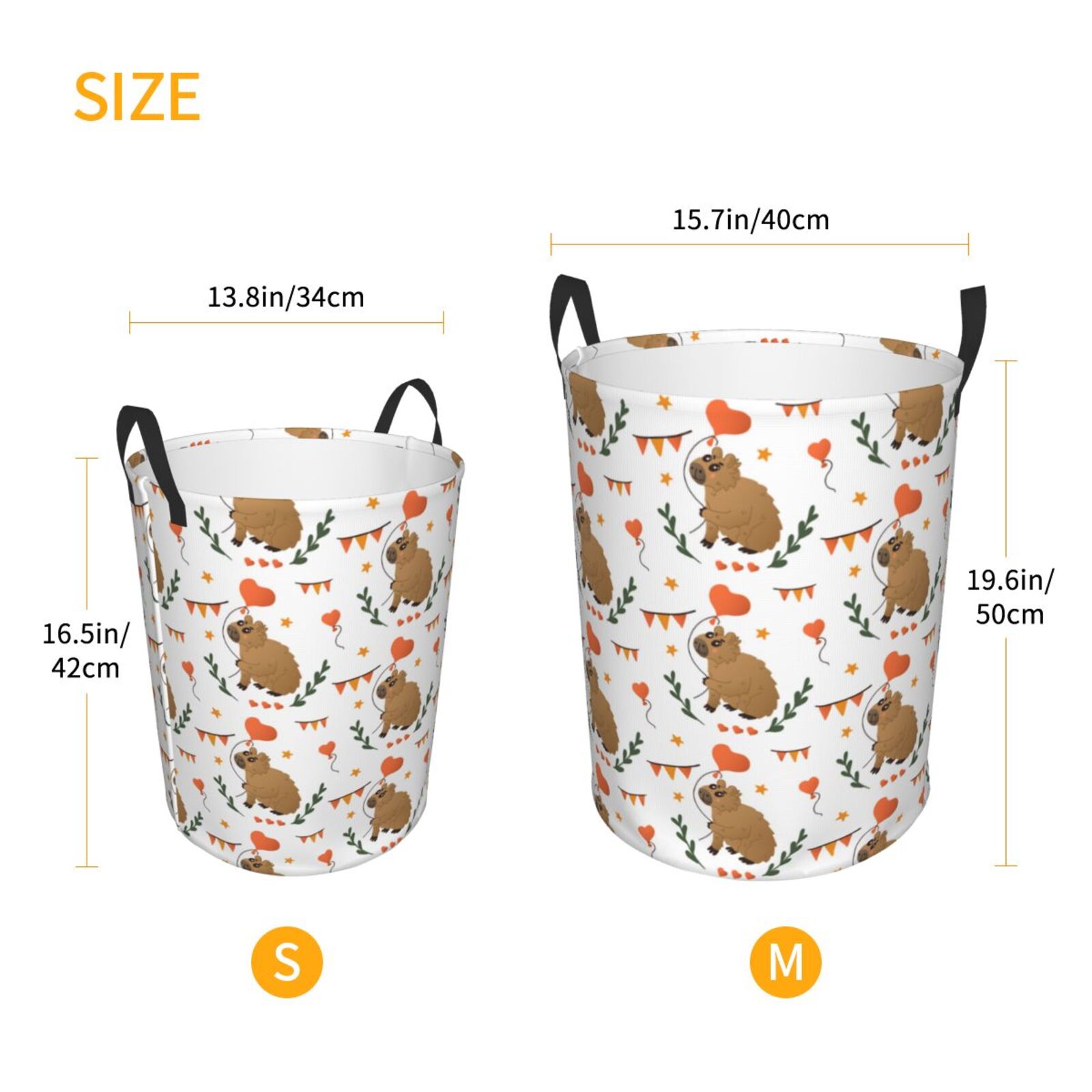Large Laundry Basket with Handles - Capybaras Heart Balloons Kids Baby Dirty Clothes Laundry Hamper for Bedroom Aesthetic