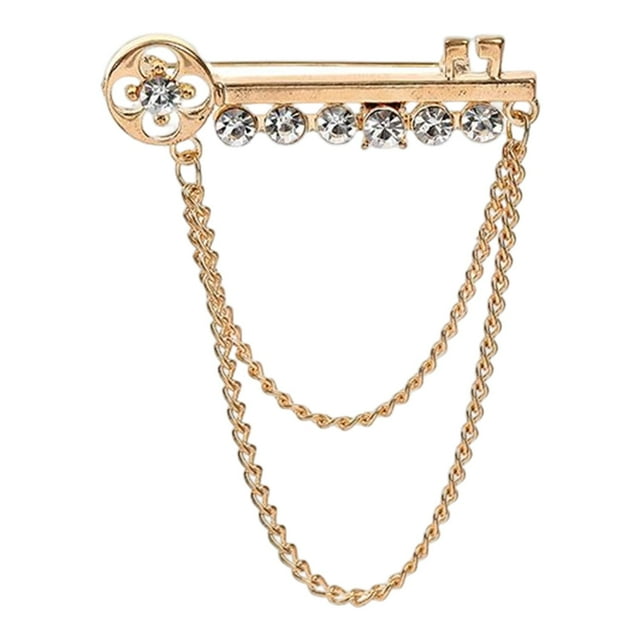 Broches para hombre con llave, con cadena Broche larga Hebilla Pin de solapa para bodas Fiestas Accesorios para hombres Decoración Oro Sunnimix broches alfileres