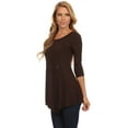 thumbnail image 2 of Women's Solid Basic Casual Side Button Trim Round Neck Blouse Shirt Tunic Top, 2 of 5