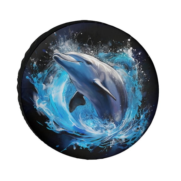 Camping Spare Tire Cover 12inch Dolphin Waterproof Sun Protection Deep Sea Dolphin Universal Fit for Trailer SUV Truck Camper Travel Trailers Accessories Camper Spare Tire Cover