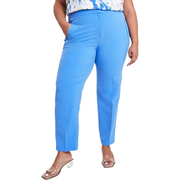 bar III Womens Solid Dress Pants, Blue, Plus Size, 14W