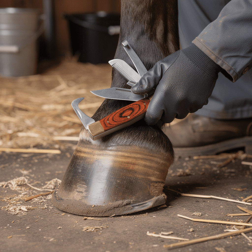 Rite Edge 4 Inch Rancher’s Horse Hoof Multitool Stainless Steel Hoof Pick Knife with Wood Handle, Hair Thinning Blade & Nylon Sheath