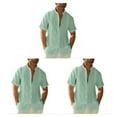 thumbnail image 4 of pitrice Men Shirt Casual Short Sleeve Breathable Replacement Button Down Solid Color Fashionable Home Dating Shirts Top Green XL 3Set, 4 of 6