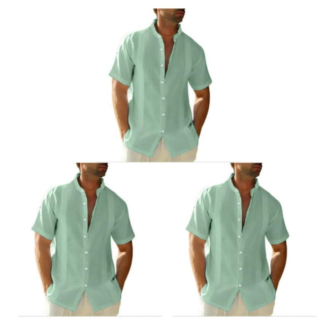 Sonducket Camisa de poliéster para hombre, camisas de verano abotonadas de Color sólido a la moda para oficina, viajes, citas, ropa verde Type1 NO1