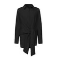thumbnail image 4 of Women's Long Sleeve Button Down Shirts Tie Waist Blouses Tops Black M, 4 of 5