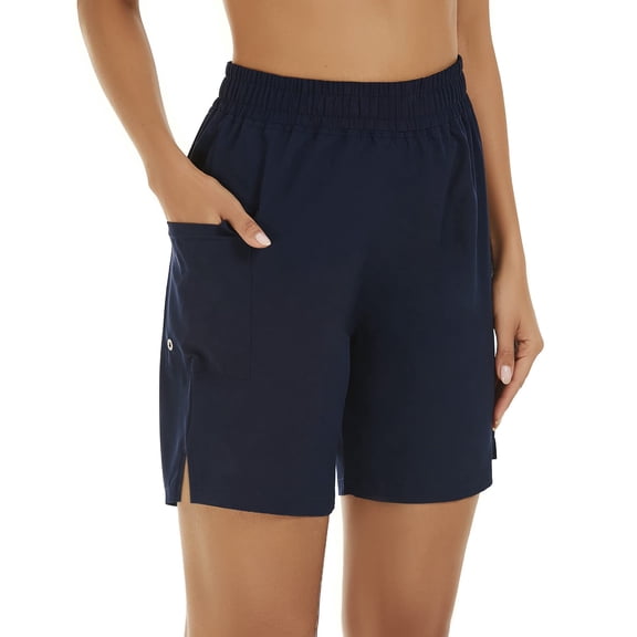 Tournesol Women's Swim Shorts High Waisted, Bathing Suit Board Shorts Tummy Control Swimsuit Bottoms with Pocket Navy Blue
