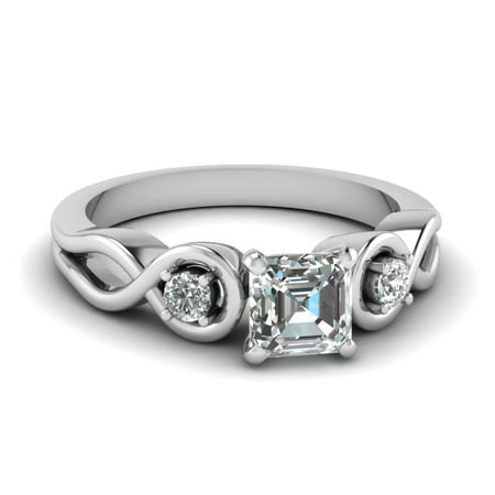 1/2 Carat Unique Three Stone Engagement Rings For Women Asscher Cut GIA Certified Diamond In 14K White Gold