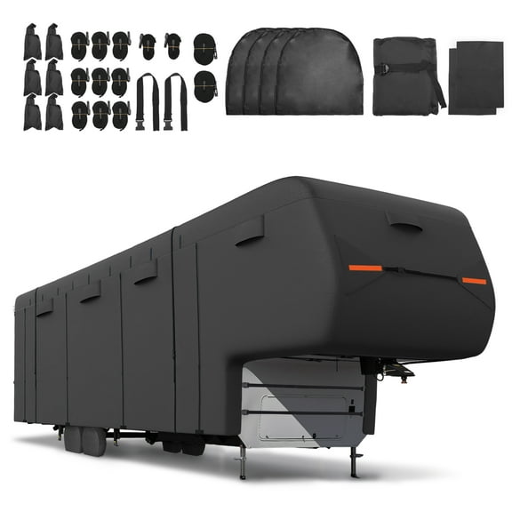 Unique Bargains 1 Set Waterproof Top 5th Wheel RV Cover Fits 33'-37' Camper Cover Anti-UV for Motorhome Black