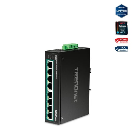 TRENDnet TI-PE80 8-Port Industrial Fast Ethernet PoE  DIN-Rail Switch