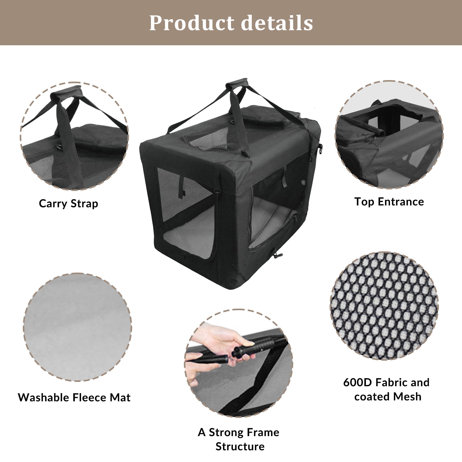 ZAKAPAWS Collapsible Soft Dog Crate, 30'' Portable 3 Door Dog Kennel, Travel Pet Crate Carrier for Indoor and Outdoor