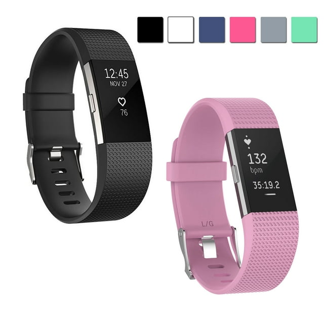 YUNDAP For Fitbit Charge 2 Bands, 2-Pack Replacement Soft Silicone Sport Strap Wristband Accessories for Fitbit Charge 2 Smartwatch