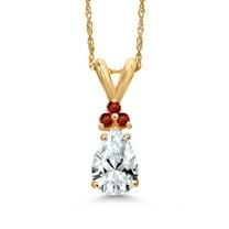 Gem Stone King 14K Yellow Gold White Created Sapphire and Red Garnet Pendant Necklace for Women | 1.22 Cttw | Gemstone September Birthstone | Pear Shape 8X5MM | With 18 inch Chain