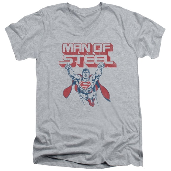Superman - Steel Retro - Slim Fit V Neck Shirt - Medium