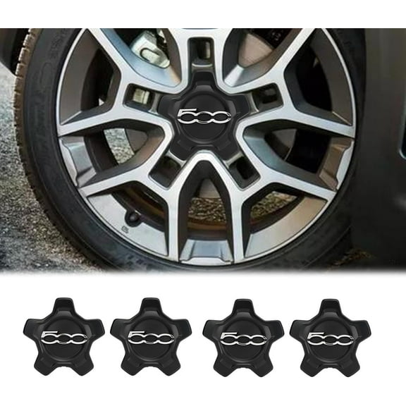 4PCS Car Wheel Centre Wheel Hub Centre Cover Replacement for Fiat 500X 735626312 Compatible with Fiat 500 500E 500C 500L（Black）