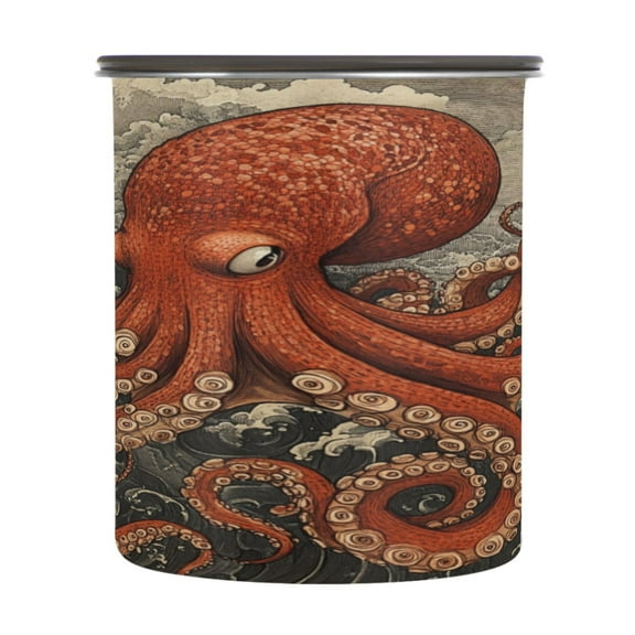 Wobogo Giant Octopus Food Storage Jars 304 Food Grade Stainless Steel Canisters With Vacuum Airtight Lids for Coffee Snacks Nuts Cereal 900ML