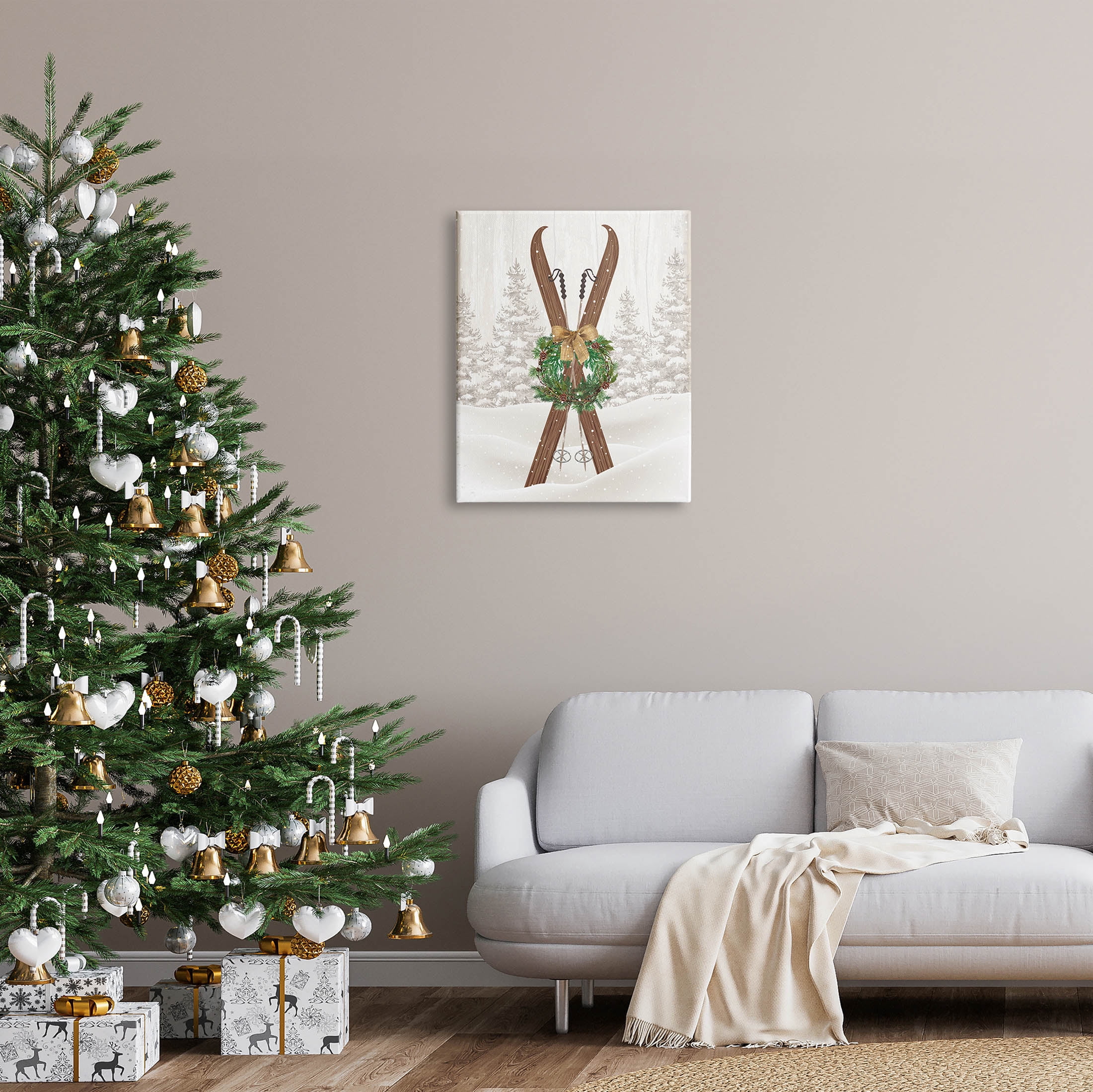 Stupell Industries Winter Skis Holiday Wreath Graphic Art Gallery Wrapped Canvas Print Wall Art, Design by Jennifer Pugh