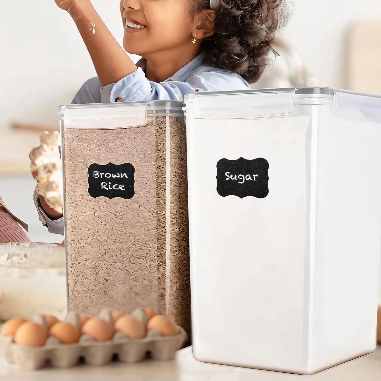 Stelive 2-Piece Extra Large Food Storage Containers (6.5L/Each) Airtight Pantry Storage Containers Organiser Dry Food Canisters Plastic Leak-proof Canisters for Home & Kitchen with Labels & Pen