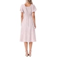 thumbnail image 3 of Puff Sleeve Dress for Women's Square Neck Summer Smocked Wedding A Line Midi Dresses with Pockets S Pink, 3 of 6