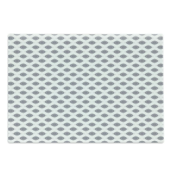 Vintage Cutting Board, Diagonal Pattern Squares with Repetitive Spring Flower Motifs, Decorative Tempered Glass Cutting and Serving Board, Large Size, Grey Grey White, by Ambesonne