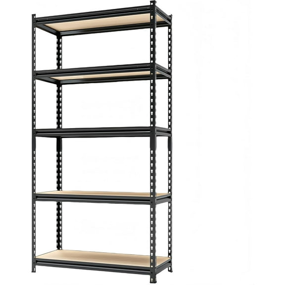 Storage Shelves Garage Shelving Heavy Duty 5 Tier Metal Shelving Units for Storage Adjustable Utility Shelf Rack for Kitchen Warehouse Basement 28" W x 12" D x 59.8" H, Black