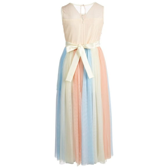 Bonnie Jean Big Kid Girls Rainbow Maxi Overlay Romper Dress,Cream/Blue/Peach,7