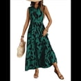 thumbnail image 3 of Vestido Maxi Floral de Verano para Mujer, Cuello Abotonado, Cintura Anudada, Volantes Escalonados, Sin Mangas, Estilo Bohemio, Verde Talla S, 3 of 9