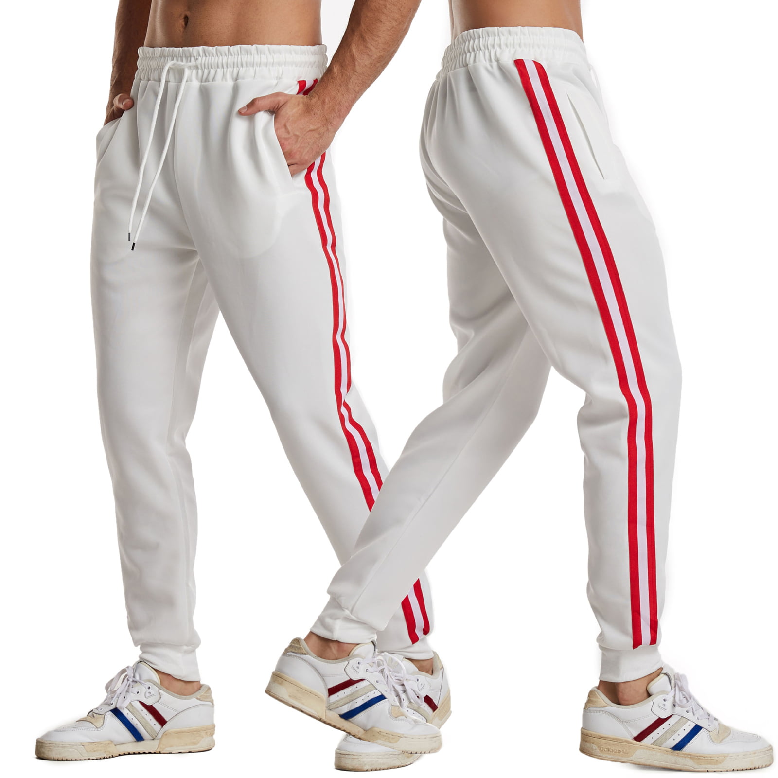 favmartha Mens Sweatpant with Elastic Waistband Hiking Side Stripe Thicken Athletic Pants 