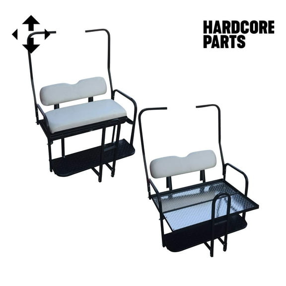 Hardcore Parts Rear Flip Seat For Club Car DS Golf Cart 2000-2013 Model (White Cushion w/t Grab Bar Attachment)