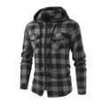 thumbnail image 3 of Txeol Mens Plaid Flannel Jacket Long Sleeve Full Zip Hoodies Chest Pockets Drawstring Hooded Cargo Sweatshirts Christmas Gifts,Gray M, 3 of 8