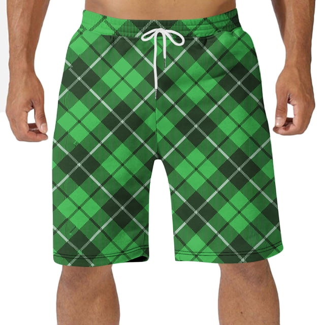 Diufon Men's Casual Shorts Spring Summer Wide Leg Loose Plaid Printed Elastic Waisted Drawstring Sport Shorts