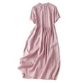 thumbnail image 2 of EGNMCR Robes de Fête pour Femmes Été Robe en Coton et Lin pour Femmes Unie Ample à Manches Courtes Col à Revers avec Boutons, 2 of 3