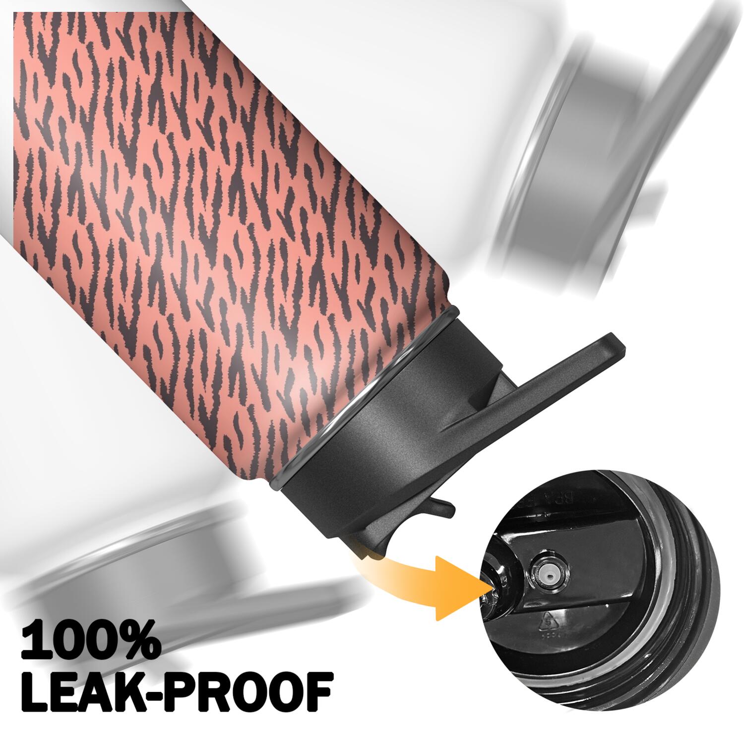 Leopard Print Insulated Stainless Steel Water Bottle with Straw & Cleaning Brush – 18 Oz | Leakproof, BPA-Free, 304 Stainless Steel, Wide Mouth, Travel Mug for Car, Gym, Office