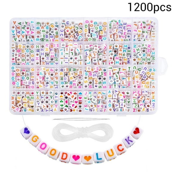 stanreset 1200 Pcs Perles Blanches avec des Lettres 6mm Acrylique Alphabet Cube Perles A-Z Perles pour Bricolage Bijoux Faire Colliers Bracelets Cadeau Fait à la Main Coloré