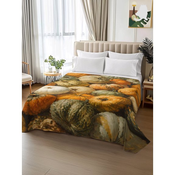 King Size Flat Sheet Only,Vintage Pumpkin Fall Thanksgiving Soft Top Bed Sheets Breathable Bedding Sheet Farm Harvest Microfiber Hotel Luxury Top Sheets