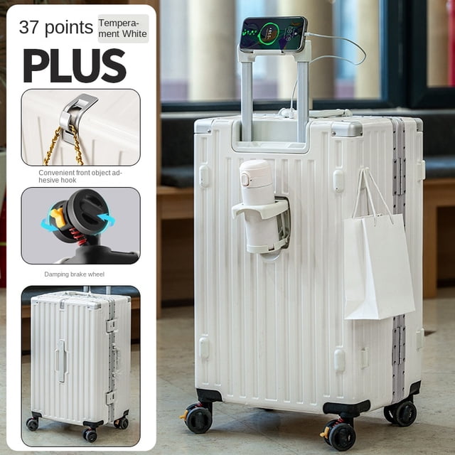Maleta de gran capacidad de 30/32 pulgadas, equipaje rodante con marco de aluminio grueso, maleta de embarque con carga USB y portavasos