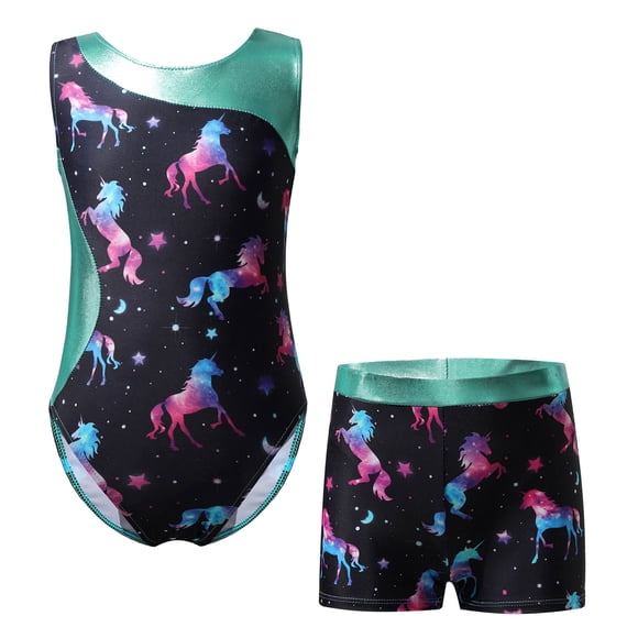 YiZYiF Justaucorps de Gymnastique pour Filles, une-Pièce Sans Manches avec Short, Tenue de Danse, Nuit Sombre 12