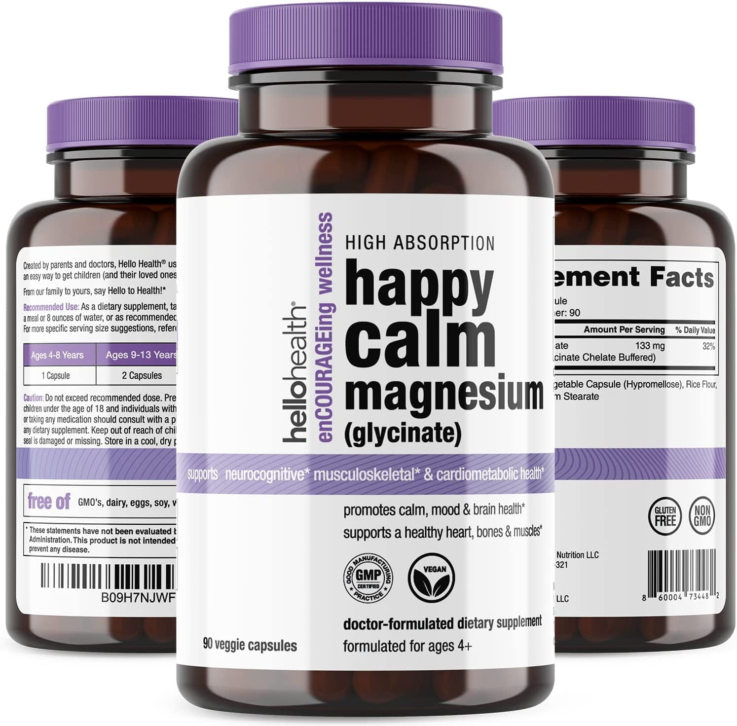 Hello Health Magnesium Glycinate 400mg Pure Magnesium Bisglycinate Natural Calm, Sleep
