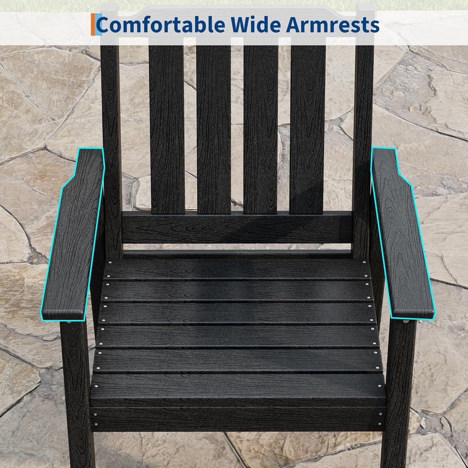 EliteEdge Set of 2 23.9" Wide HDPE Patio Dining Chairs, 650LBS Capacity All-Weather Armchairs with Slatted Seat, Heavy Duty Modern for Garden, Poolside, Deck,Black