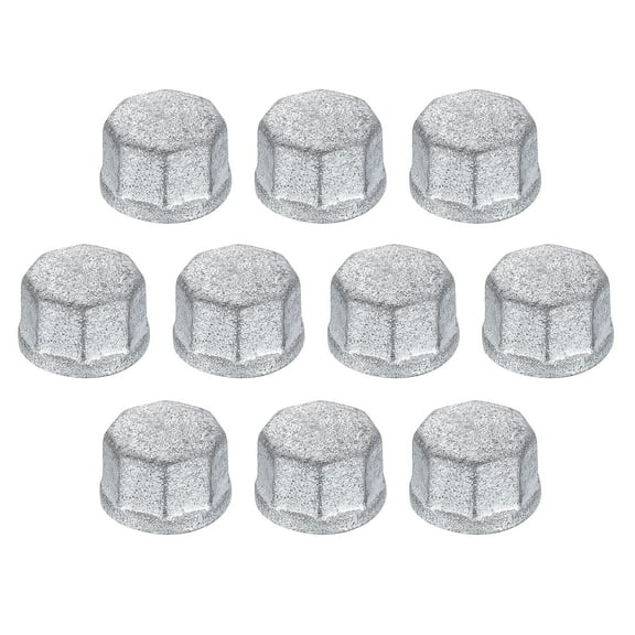10 Pack 3/4" Octagon Head Steel Threaded Pipe Fitting Caps, Silver