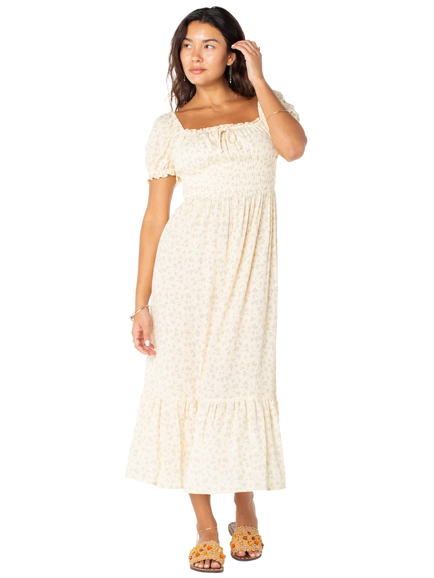 Celebrity Pink Women's and Women's Plus Puff Sleeve Smocked Midi Dress, Sizes XS-XXXL