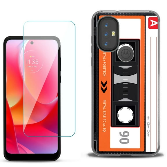 Slim-Fit Gel TPU Phone Case for Motorola Moto G Power 2022, with Tempered Glass Screen Protector, by OneToughShield ® - Cassette Orange