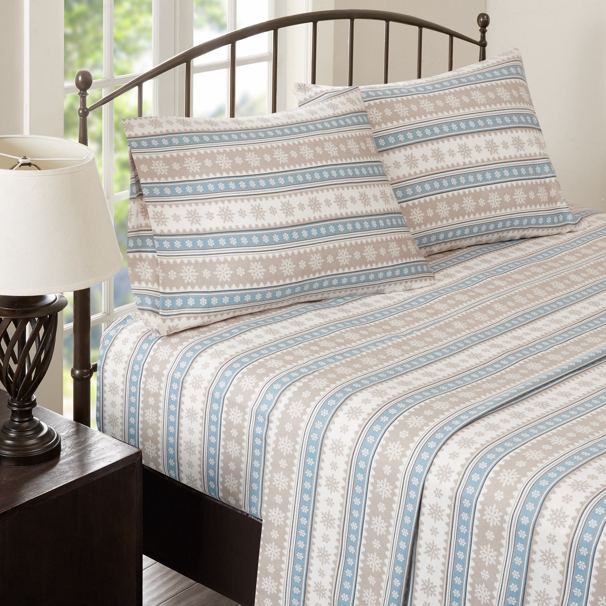 Woolrich Flannel Cotton Sheet Set, Queen, Tan Snowflake